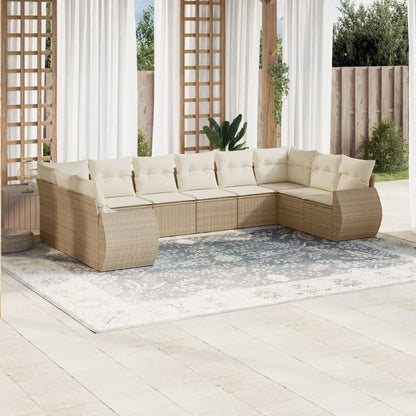 Set Divano da Giardino 10 pz con Cuscini Beige in Polyrattan - homemem39