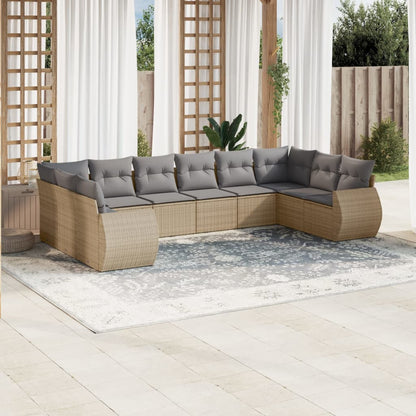 Set Divano da Giardino 10 pz con Cuscini Beige in Polyrattan - homemem39