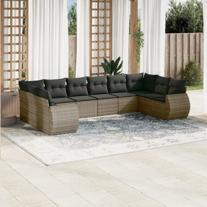 Set Divano da Giardino 10 pz con Cuscini Grigio in Polyrattan - homemem39