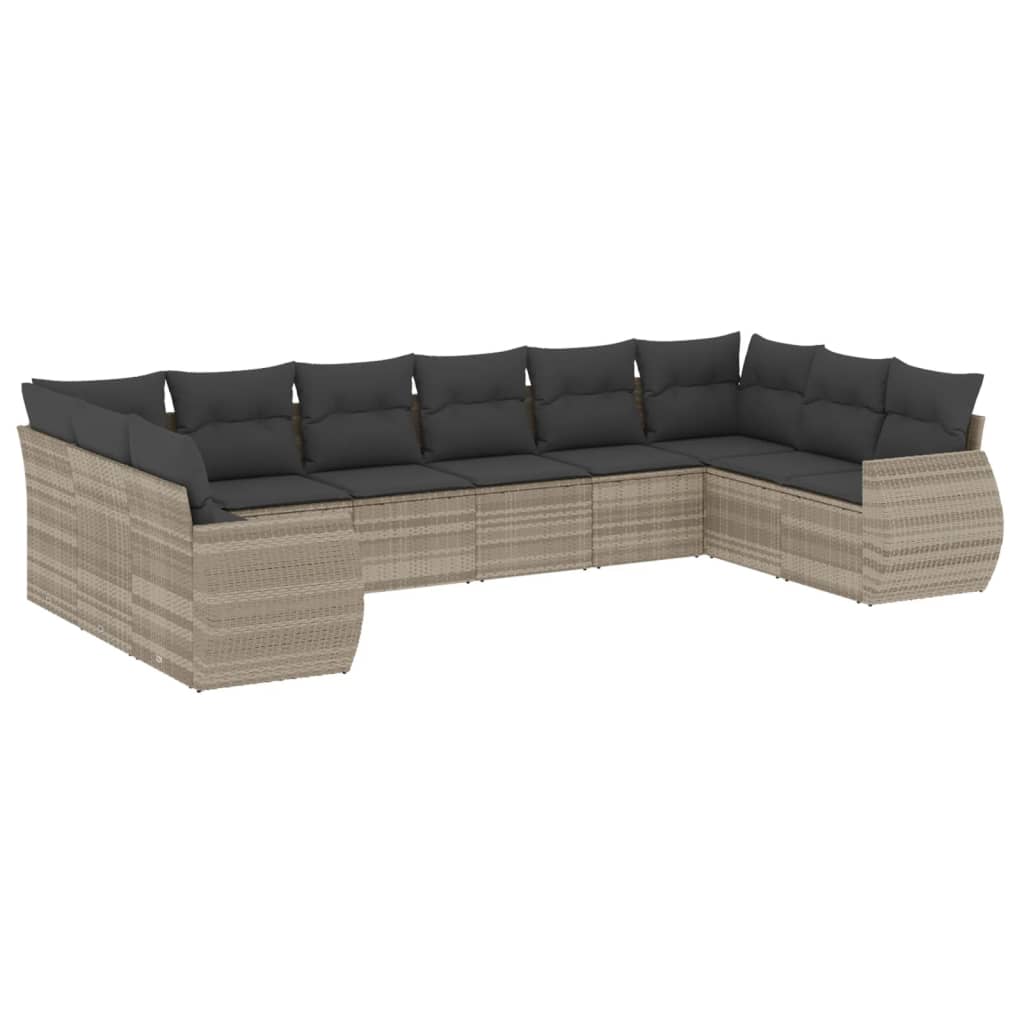 Set Divano Giardino 10 pz con Cuscini Grigio Chiaro Polyrattan - homemem39