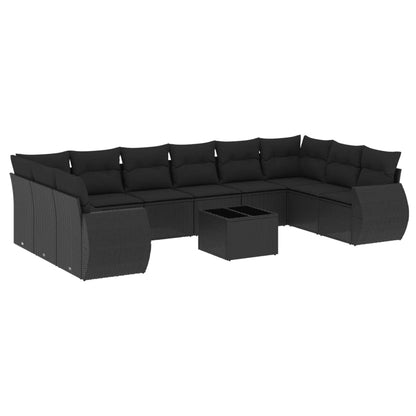 Set Divani da Giardino 11 pz con Cuscini in Polyrattan Nero - homemem39