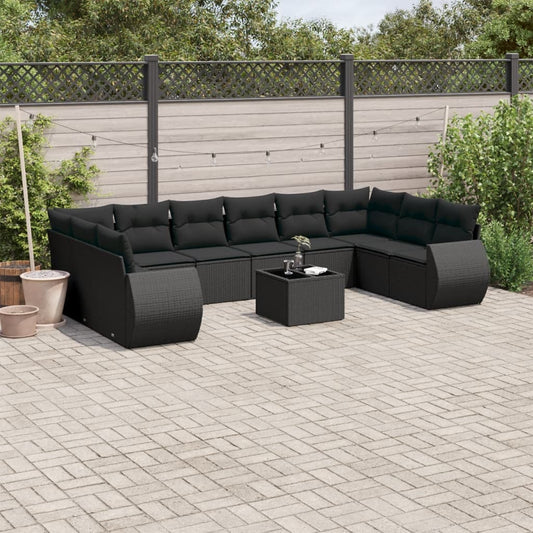 Set Divani da Giardino 11 pz con Cuscini in Polyrattan Nero - homemem39