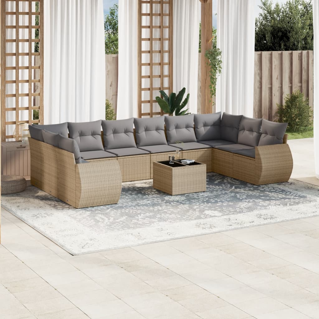 Set Divani da Giardino 11 pz con Cuscini Beige in Polyrattan - homemem39