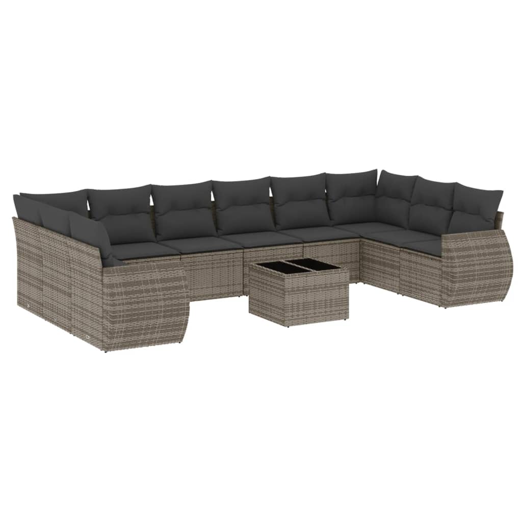 Set Divani da Giardino 11 pz con Cuscini in Polyrattan Grigio - homemem39