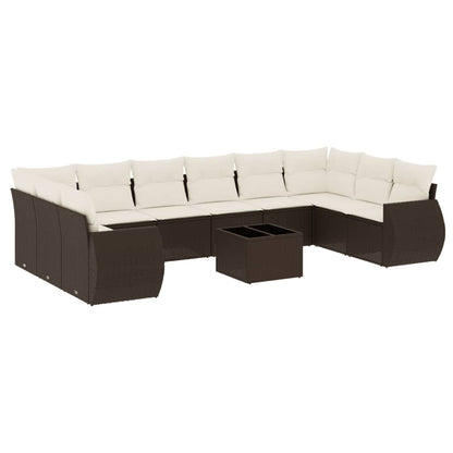 Set Divani da Giardino 11 pz con Cuscini Polyrattan Marrone - homemem39