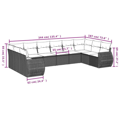 Set Divani da Giardino 11 pz con Cuscini Polyrattan Marrone - homemem39