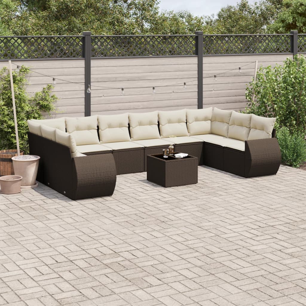 Set Divani da Giardino 11 pz con Cuscini Polyrattan Marrone - homemem39