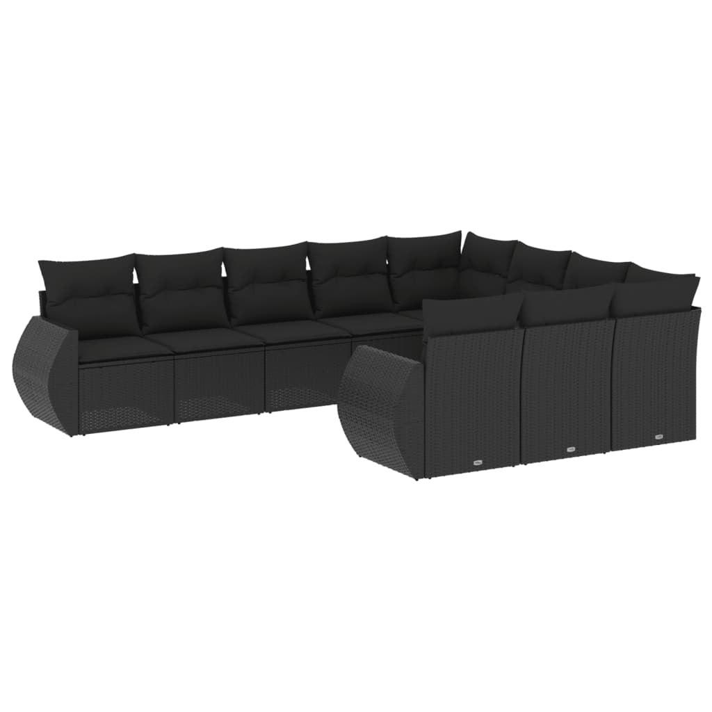 Set Divani da Giardino 10pz con Cuscini in Polyrattan Nero - homemem39