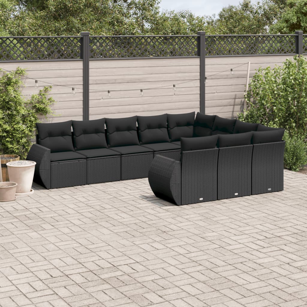 Set Divani da Giardino 10pz con Cuscini in Polyrattan Nero - homemem39