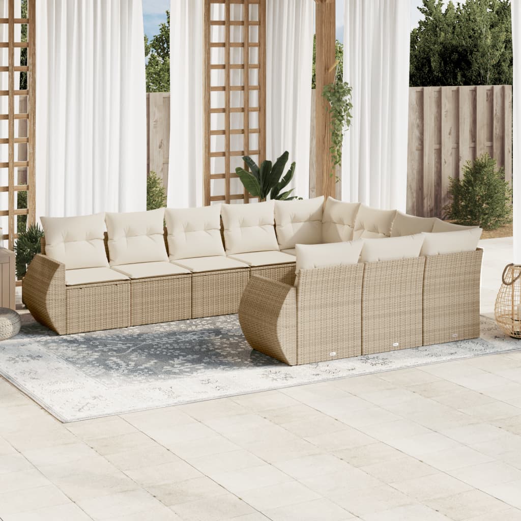 Set Divano da Giardino 10 pz con Cuscini Beige in Polyrattan - homemem39