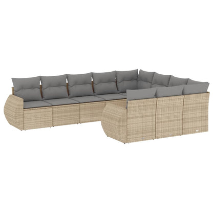 Set Divano da Giardino 10 pz con Cuscini Beige in Polyrattan - homemem39