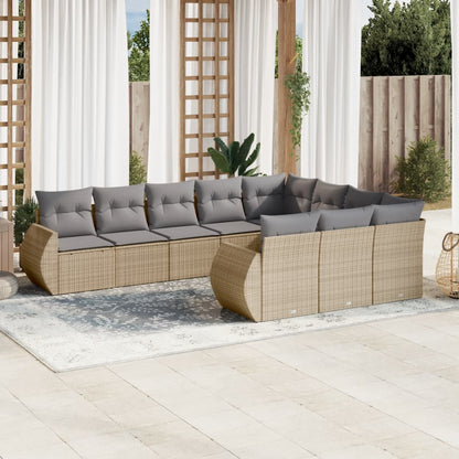 Set Divano da Giardino 10 pz con Cuscini Beige in Polyrattan - homemem39