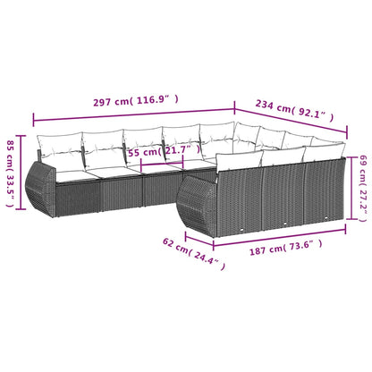 Set Divano Giardino 10 pz con Cuscini Grigio Chiaro Polyrattan - homemem39