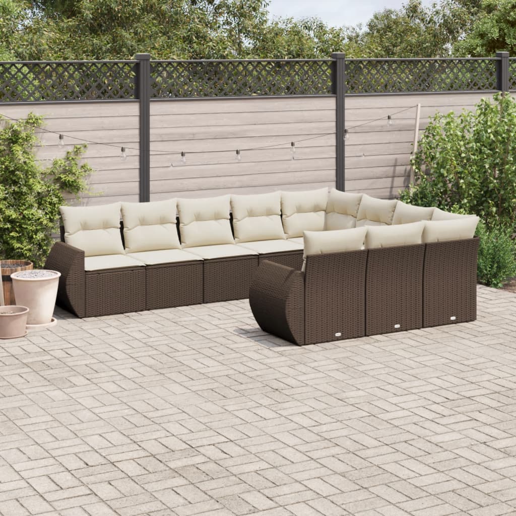 Set Divani da Giardino 10pz con Cuscini in Polyrattan Marrone - homemem39