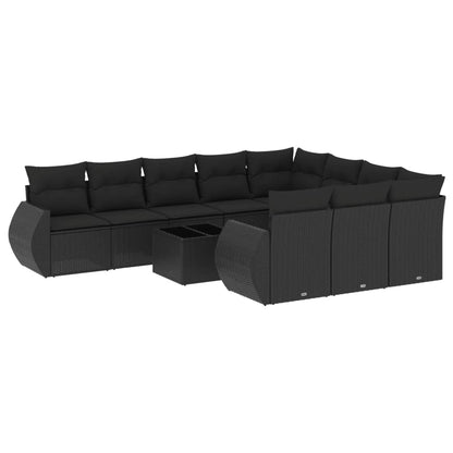 Set Divani da Giardino 11 pz con Cuscini in Polyrattan Nero - homemem39