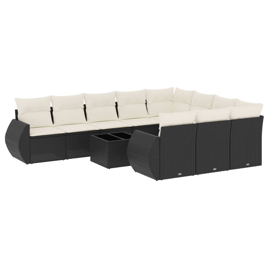 Set Divani da Giardino 11 pz con Cuscini in Polyrattan Nero - homemem39