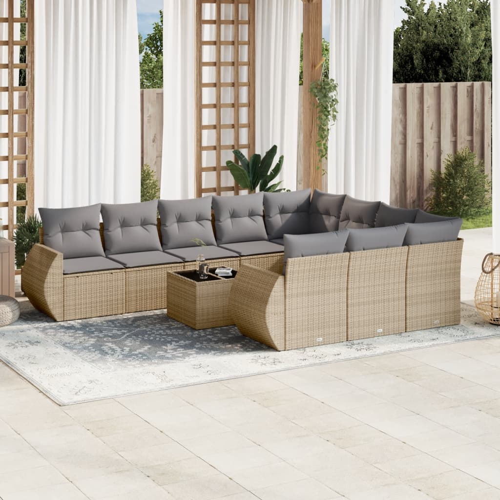 Set Divani da Giardino 11 pz con Cuscini Beige in Polyrattan - homemem39