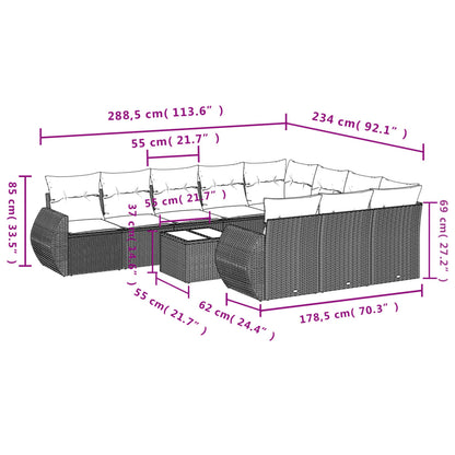 Set Divani da Giardino 11 pz con Cuscini in Polyrattan Grigio - homemem39