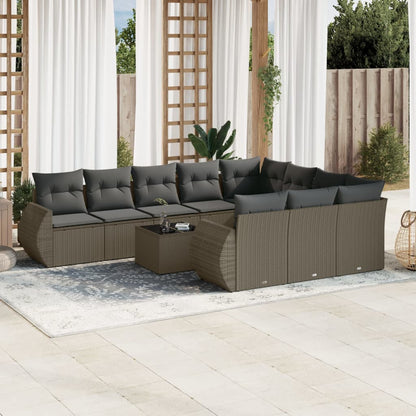 Set Divani da Giardino 11 pz con Cuscini in Polyrattan Grigio - homemem39