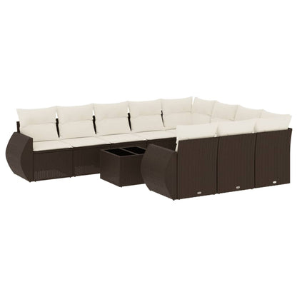 Set Divani da Giardino 11 pz con Cuscini Polyrattan Marrone - homemem39