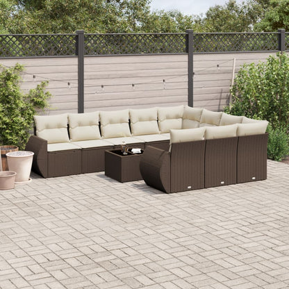 Set Divani da Giardino 11 pz con Cuscini Polyrattan Marrone - homemem39