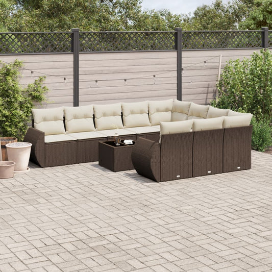 Set Divani da Giardino 11 pz con Cuscini Polyrattan Marrone