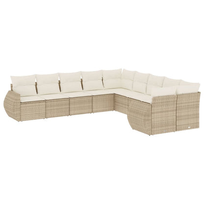 Set Divano da Giardino 10 pz con Cuscini Beige in Polyrattan - homemem39