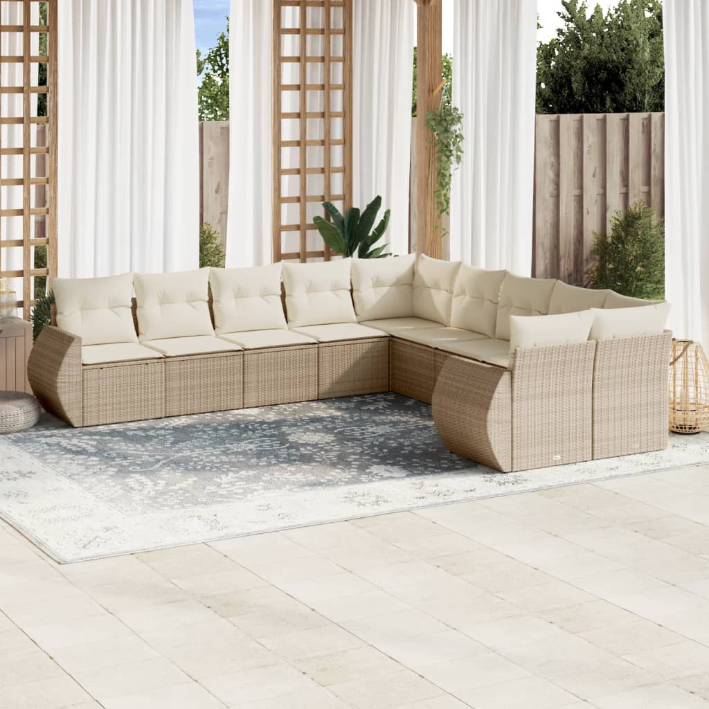 Set Divano da Giardino 10 pz con Cuscini Beige in Polyrattan - homemem39