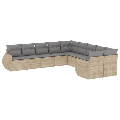 Set Divano da Giardino 10 pz con Cuscini Beige in Polyrattan - homemem39