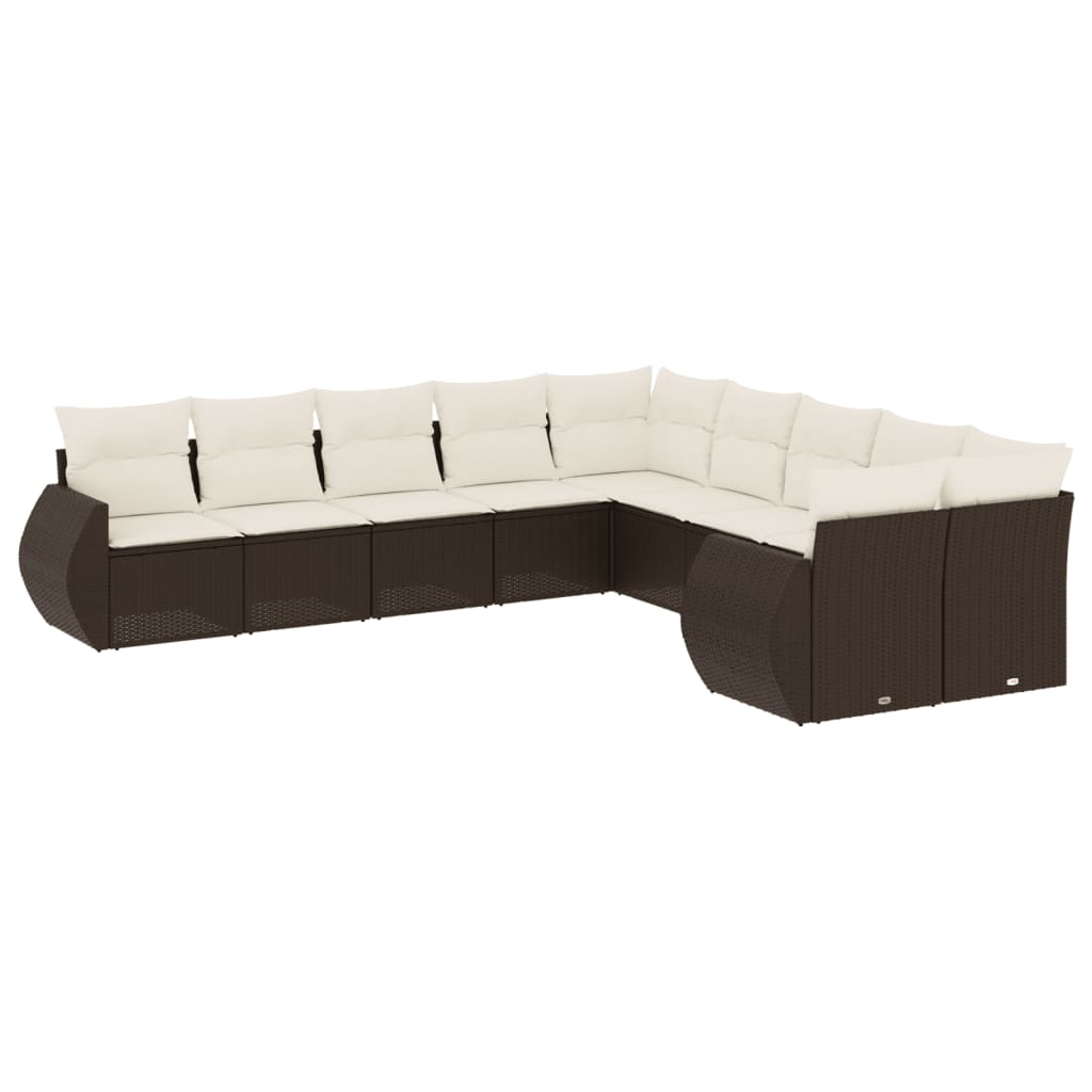 Set Divani da Giardino 10pz con Cuscini in Polyrattan Marrone - homemem39