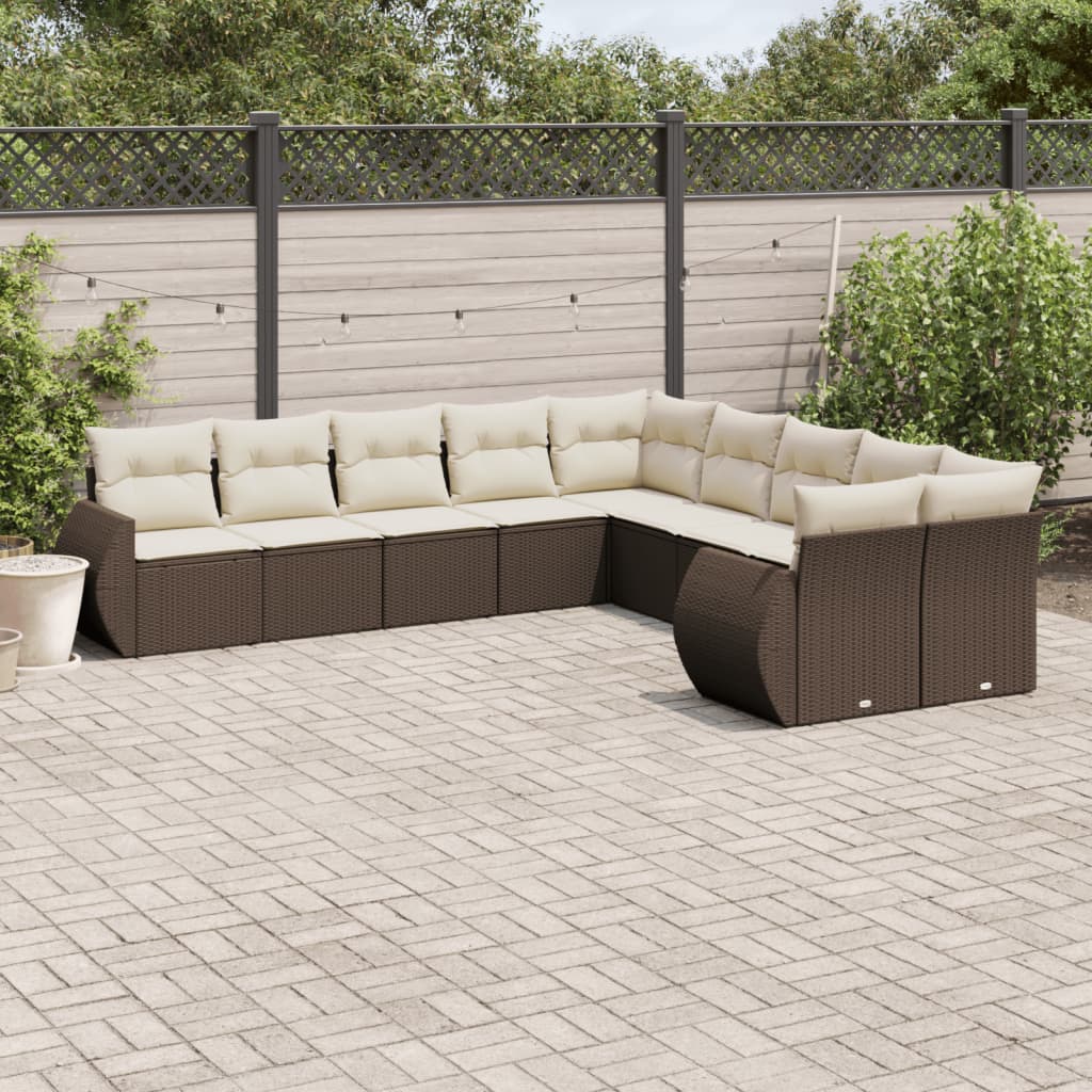 Set Divani da Giardino 10pz con Cuscini in Polyrattan Marrone - homemem39