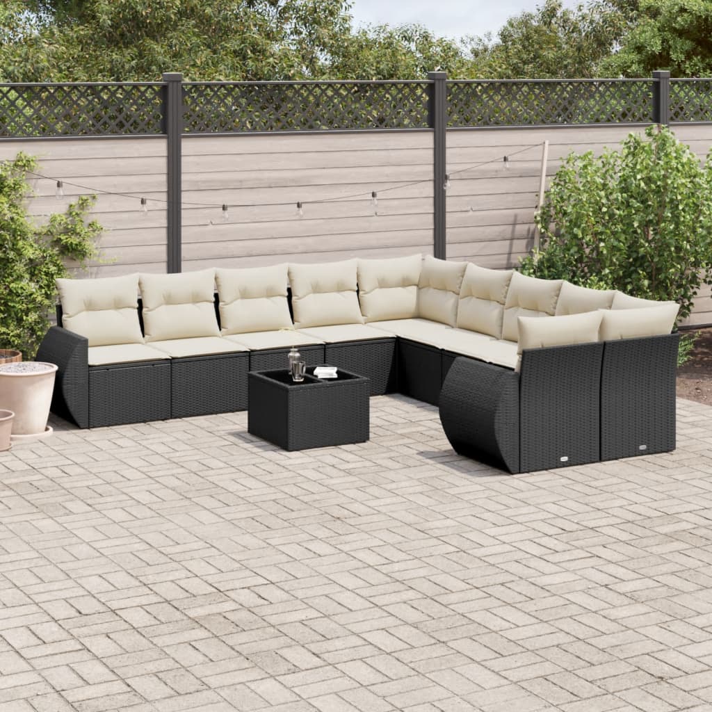 Set Divani da Giardino 11 pz con Cuscini in Polyrattan Nero - homemem39