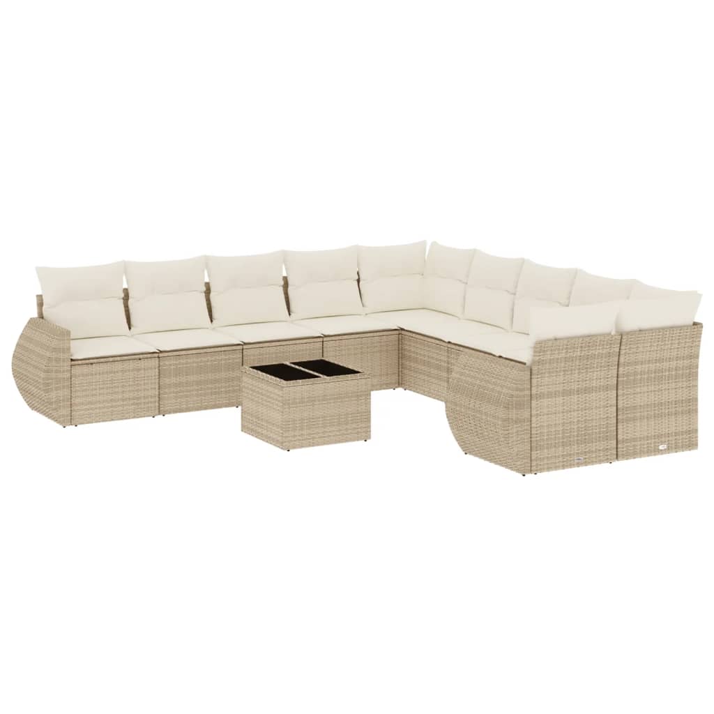 Set Divani da Giardino 11 pz con Cuscini Beige in Polyrattan - homemem39