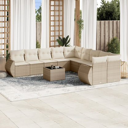 Set Divani da Giardino 11 pz con Cuscini Beige in Polyrattan - homemem39