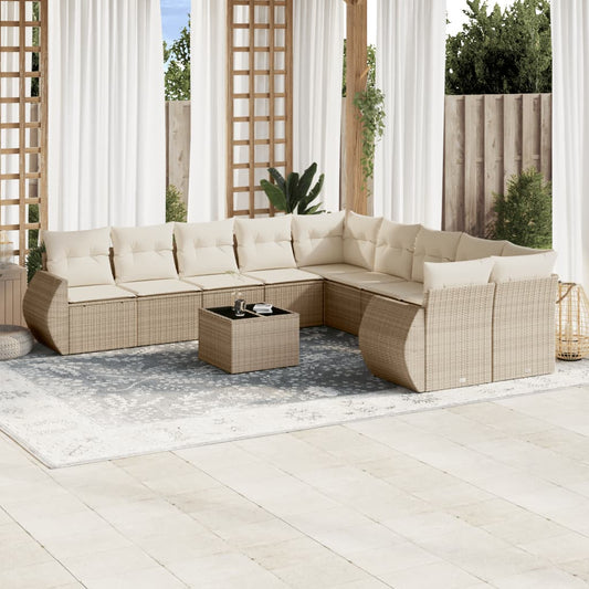 Set Divani da Giardino 11 pz con Cuscini Beige in Polyrattan - homemem39