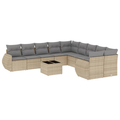 Set Divani da Giardino 11 pz con Cuscini Beige in Polyrattan - homemem39