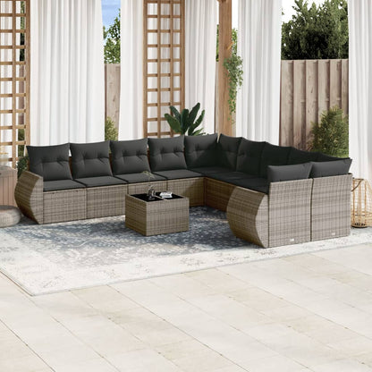 Set Divani da Giardino 11 pz con Cuscini in Polyrattan Grigio - homemem39