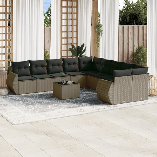 Set Divani da Giardino 11 pz con Cuscini in Polyrattan Grigio - homemem39