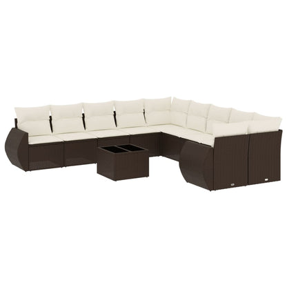 Set Divani da Giardino 11 pz con Cuscini Polyrattan Marrone - homemem39