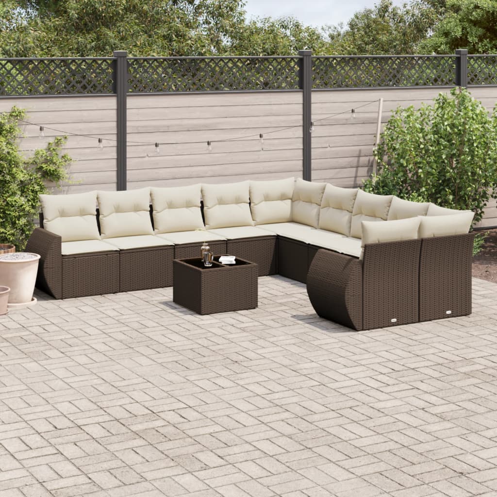 Set Divani da Giardino 11 pz con Cuscini Polyrattan Marrone - homemem39