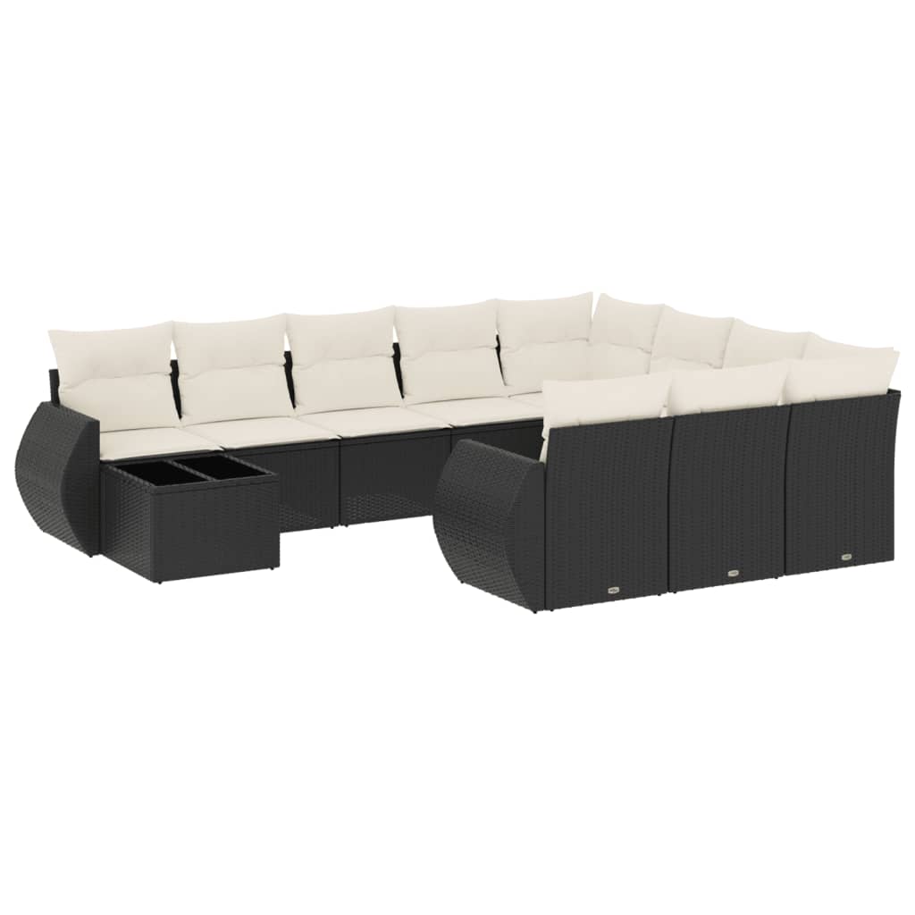 Set Divani da Giardino 11 pz con Cuscini in Polyrattan Nero - homemem39