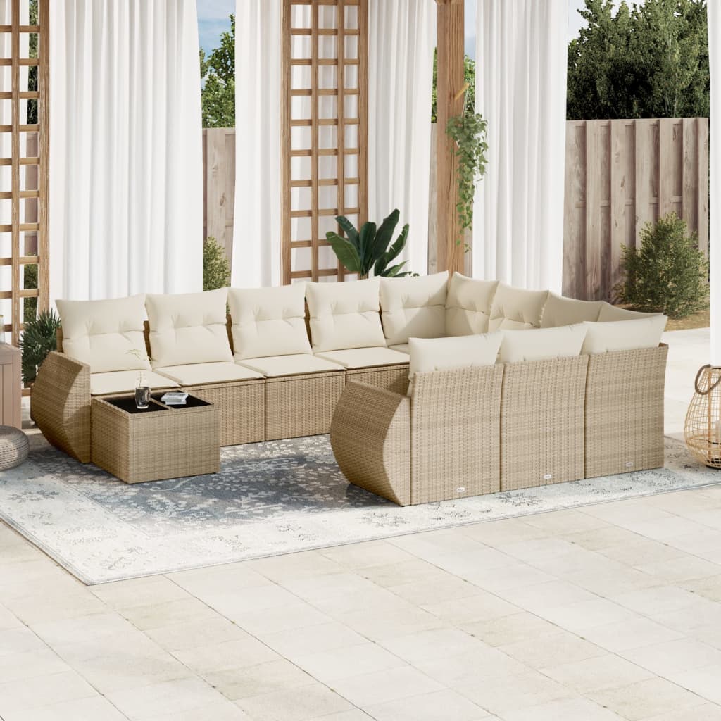 Set Divani da Giardino 11 pz con Cuscini Beige in Polyrattan - homemem39