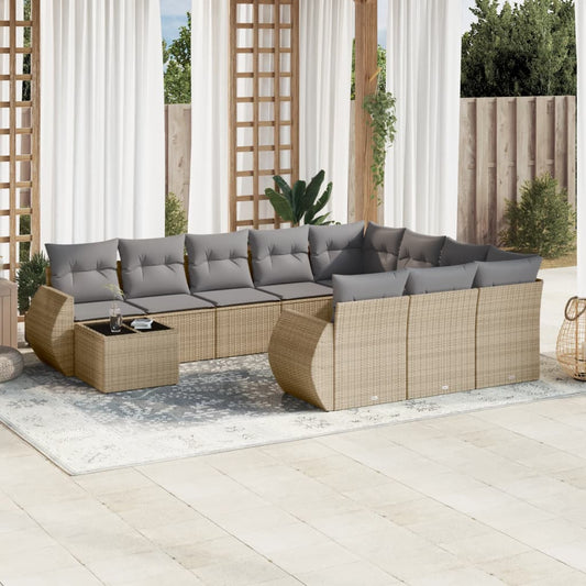 Set Divani da Giardino 11 pz con Cuscini Beige in Polyrattan - homemem39