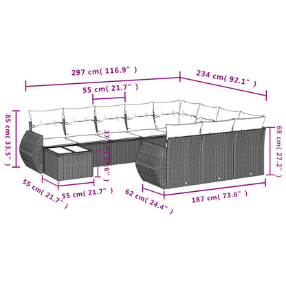 Set Divani da Giardino 11 pz con Cuscini in Polyrattan Grigio - homemem39