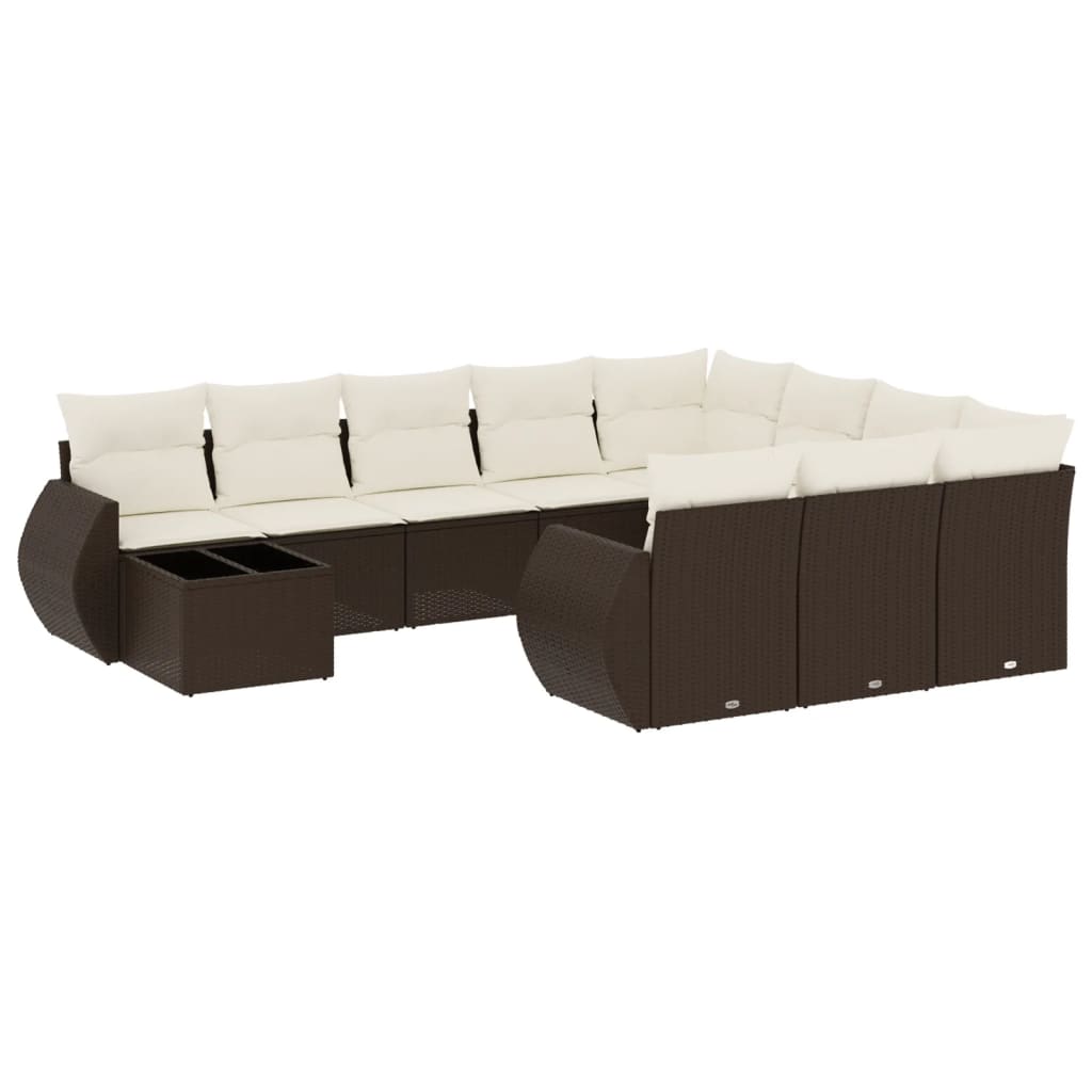 Set Divani da Giardino 11 pz con Cuscini Polyrattan Marrone - homemem39