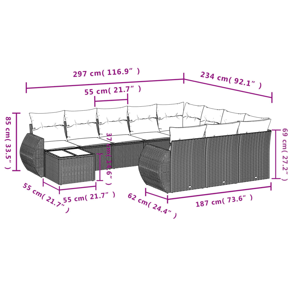 Set Divani da Giardino 11 pz con Cuscini Polyrattan Marrone - homemem39