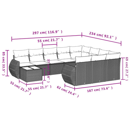 Set Divani da Giardino 11 pz con Cuscini Polyrattan Marrone - homemem39