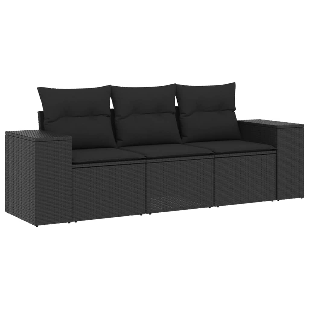 Set Divani da Giardino 3 pz con Cuscini in Polyrattan Nero - homemem39