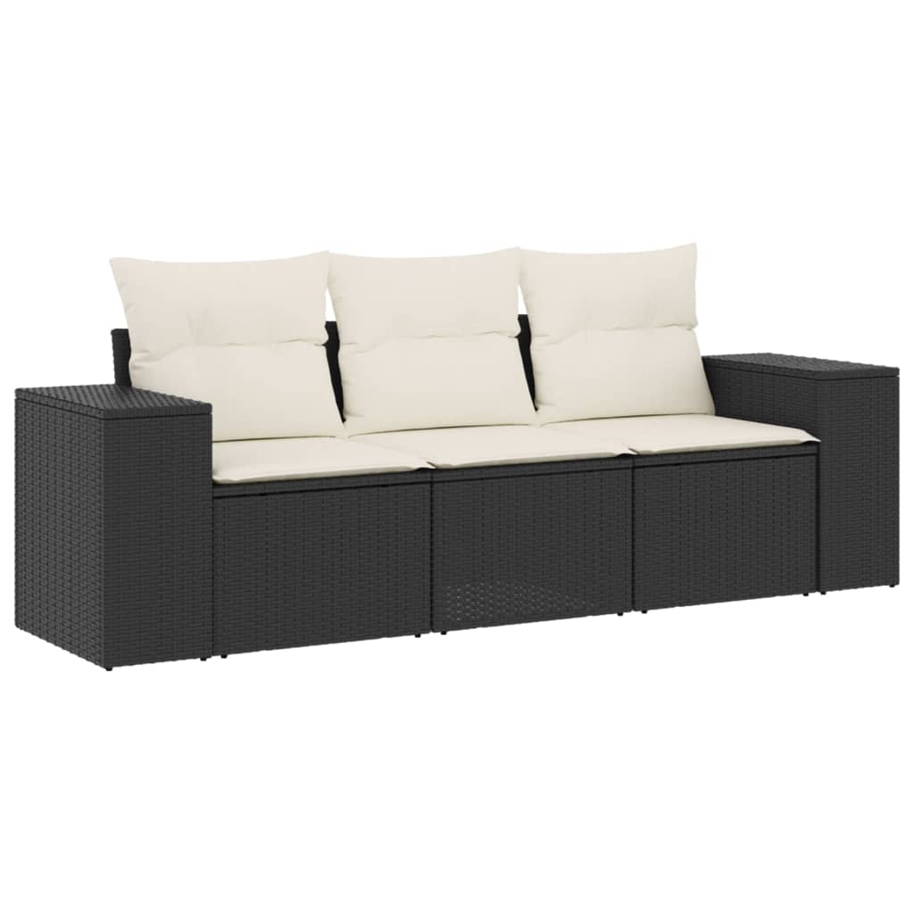 Set Divani da Giardino 3 pz con Cuscini in Polyrattan Nero - homemem39