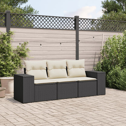 Set Divani da Giardino 3 pz con Cuscini in Polyrattan Nero - homemem39